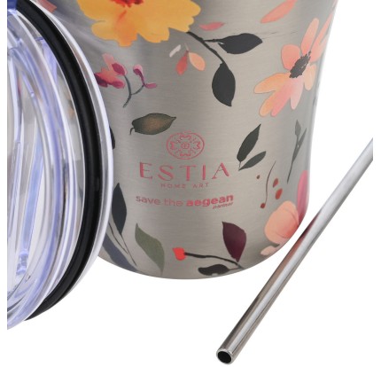 Ποτήρι Θερμός 350ml Estia Save The Aegean Silver Botanic 01-31787 Ποτήρι Θερμός 350ml Estia Save The Aegean Silver Botanic 01-31787