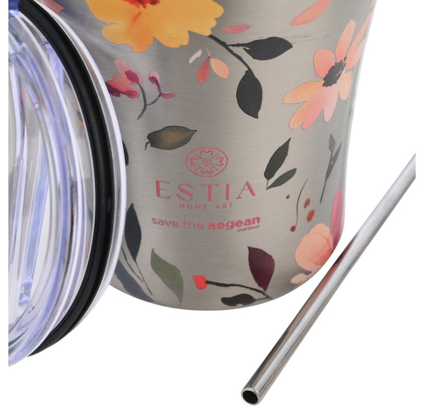 Ποτήρι Θερμός 350ml Estia Save The Aegean Silver Botanic 01-31787 Ποτήρι Θερμός 350ml Estia Save The Aegean Silver Botanic 01-31787