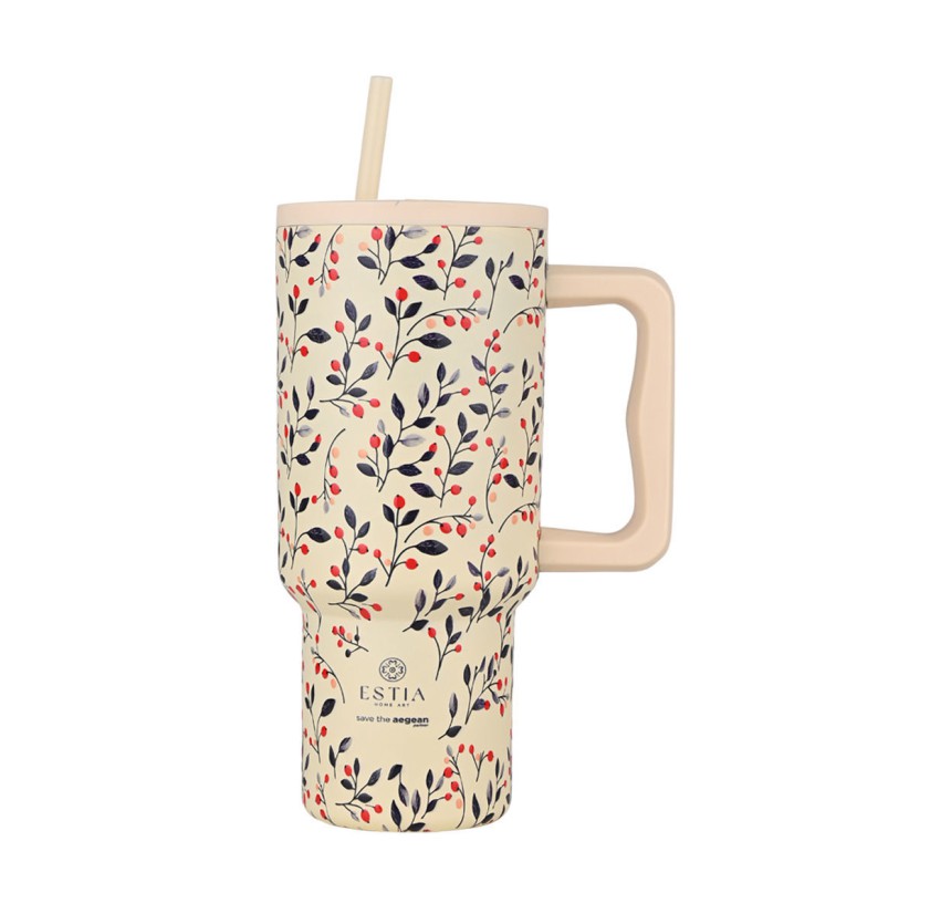 Θερμός Straw Tumbler XL 900ml Estia Save The Aegean Bloom Beige 01-35181