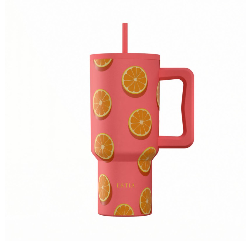 Θερμός Straw Tumbler XL 900ml Estia Save The Aegean Orange Pop 01-41595 Θερμός Straw Tumbler XL 900ml Estia Save The Aegean Orange Pop 01-41595