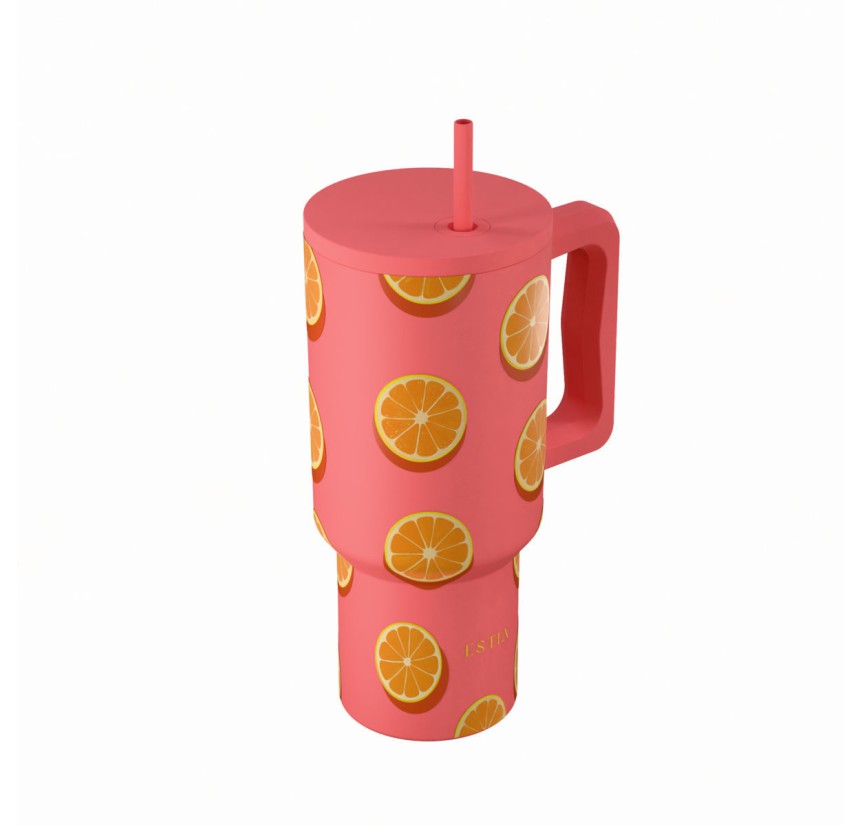 Θερμός Straw Tumbler XL 900ml Estia Save The Aegean Orange Pop 01-41595 Θερμός Straw Tumbler XL 900ml Estia Save The Aegean Orange Pop 01-41595