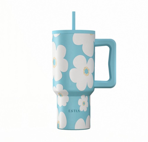 Θερμός Straw Tumbler XL 900ml Estia Save The Aegean Blue Daisy 01-41618