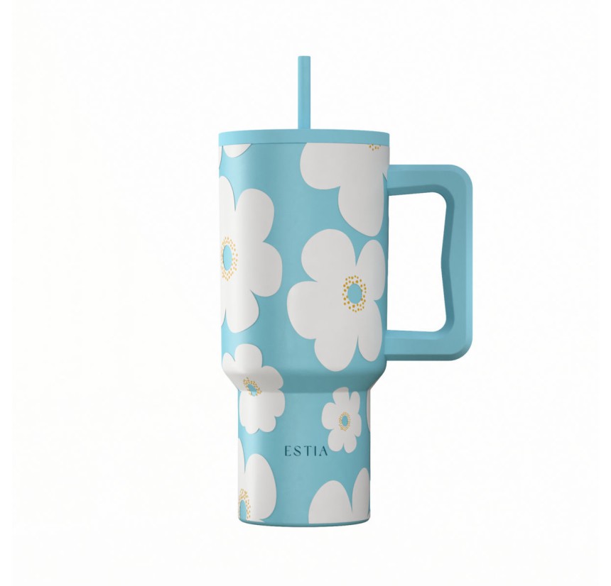 Θερμός Straw Tumbler XL 900ml Estia Save The Aegean Blue Daisy 01-41618