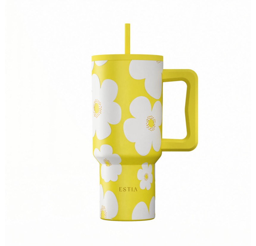 Θερμός Straw Tumbler XL 900ml Estia Save The Aegean Yellow Daisy 01-41625 Θερμός Straw Tumbler XL 900ml Estia Save The Aegean Yellow Daisy 01-41625