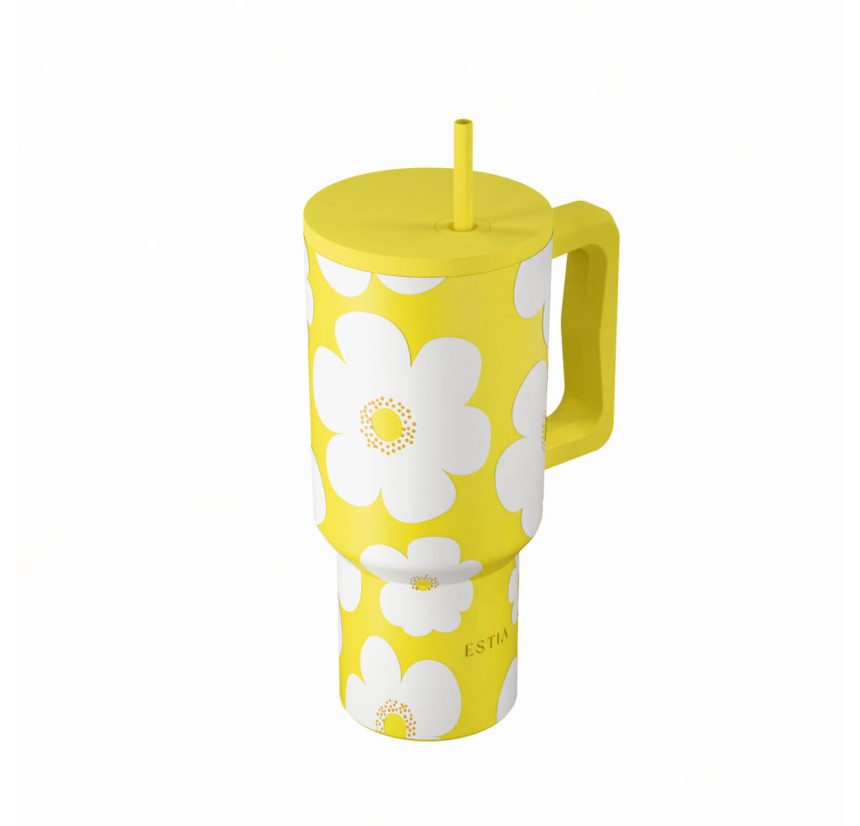 Θερμός Straw Tumbler XL 900ml Estia Save The Aegean Yellow Daisy 01-41625 Θερμός Straw Tumbler XL 900ml Estia Save The Aegean Yellow Daisy 01-41625