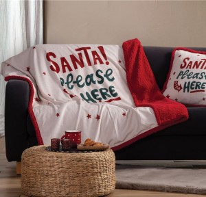 Χριστουγεννιάτικη Κουβέρτα - Διακοσμητικό Ριχτάρι Sherpa 130x180 Nef-Nef Santa Please Ecru/Red