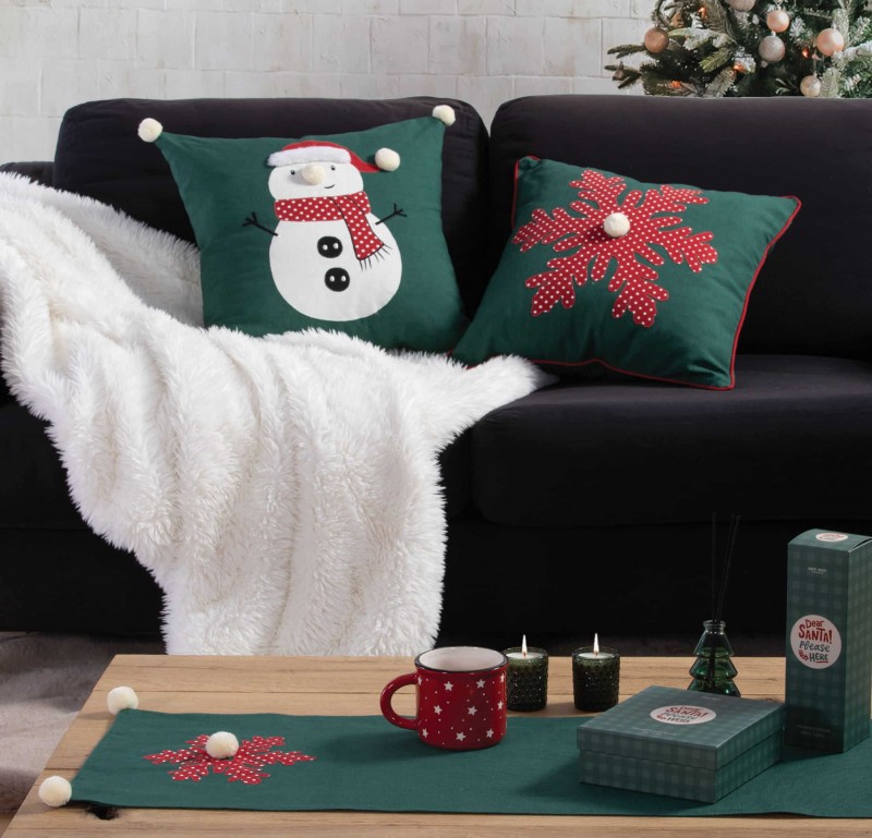 Χριστουγεννιάτικο Διακοσμητικό Μαξιλάρι (45x 45) Nef- Nef Happy Snowman Green