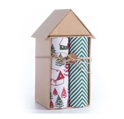 Χριστουγεννιάτικο Καλάθι με Πετσέτες Κουζίνας Σετ 4τμχ Christmas House Red/White/Green