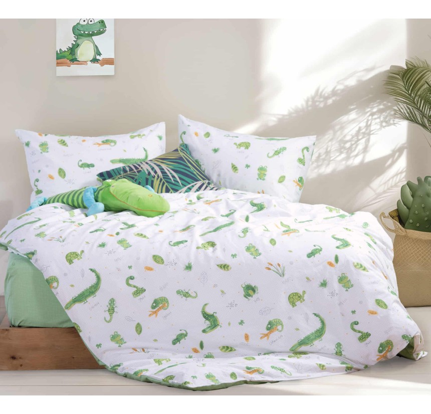 Παιδικά Σεντόνια Μονά (Σετ) Nef - Nef Cute Reptiles White/Green Παιδικά Σεντόνια Μονά (Σετ) Nef - Nef Cute Reptiles White/Green