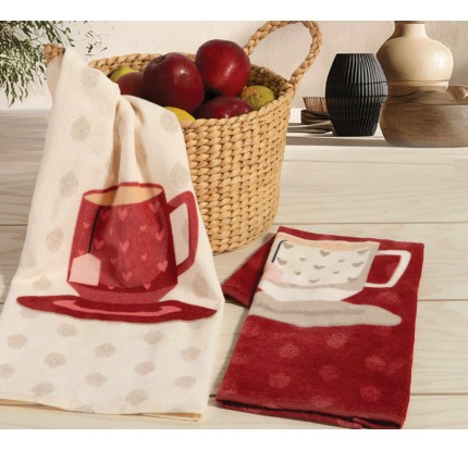 Πετσέτα Κουζίνας Βελουτέ  40x60 Nef-Nef Cup Of Tea Bordo