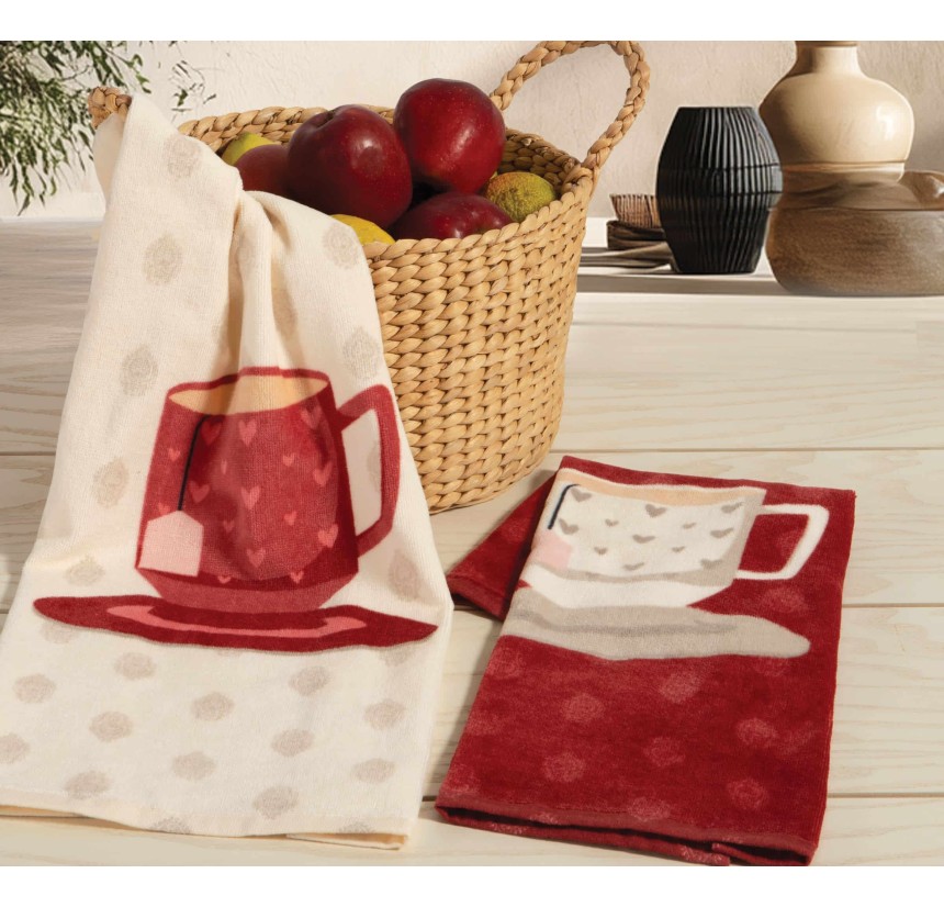 Πετσέτα Κουζίνας Βελουτέ  40x60 Nef-Nef Cup Of Tea Bordo