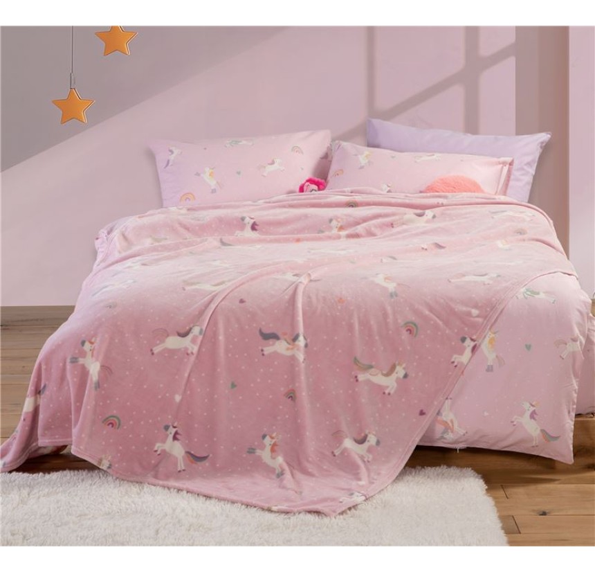 Παιδική Κουβέρτα Fleece Μονή Nef - Nef Unicorns Style Lilac