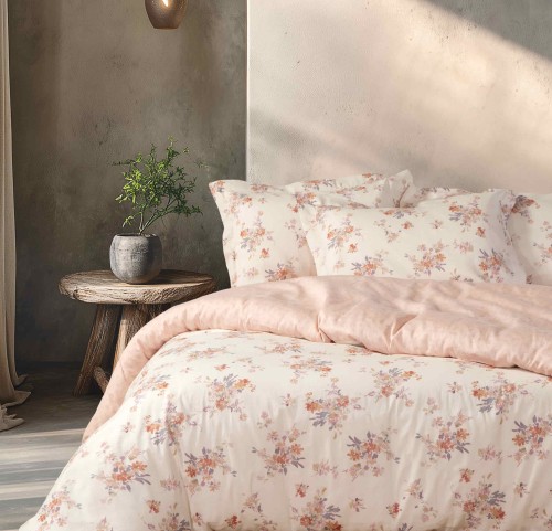 Σεντόνια Υπέρδιπλα (Σετ) Βαμβακοσατέν Nef - Nef Lefebr Ecru/ Rose