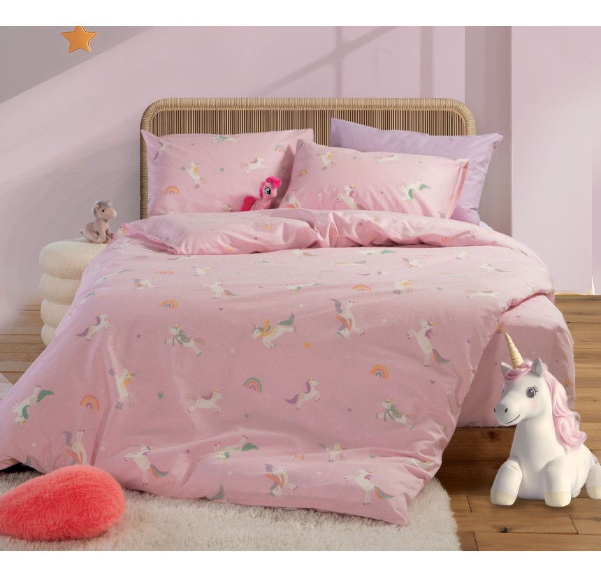 Παπλωματοθήκη Παιδική Μονή (Σετ)  Nef - Nef Unicorns Style Pink