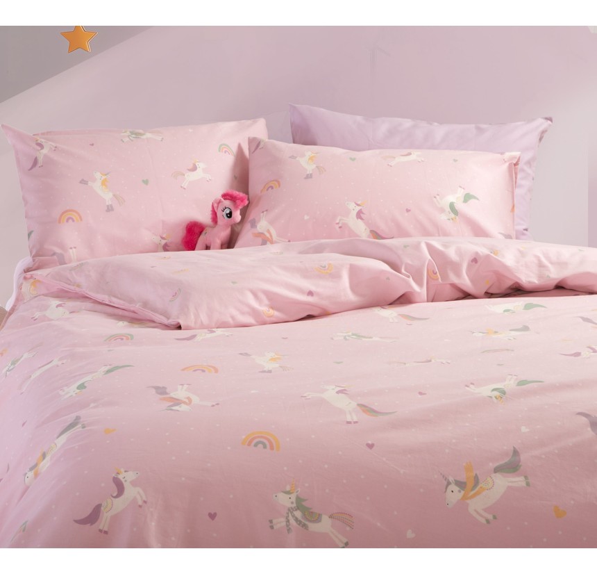 Παπλωματοθήκη Παιδική Μονή (Σετ)  Nef - Nef Unicorns Style Pink