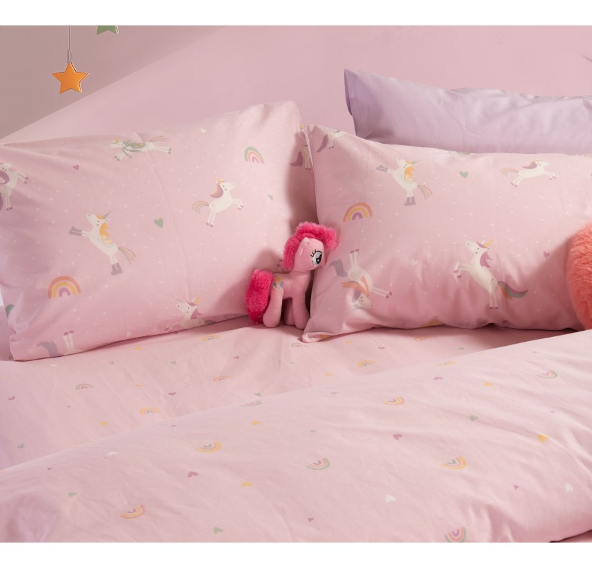 Παιδικά Σεντόνια Μονά (Σετ) Nef - Nef Unicorns Style Pink