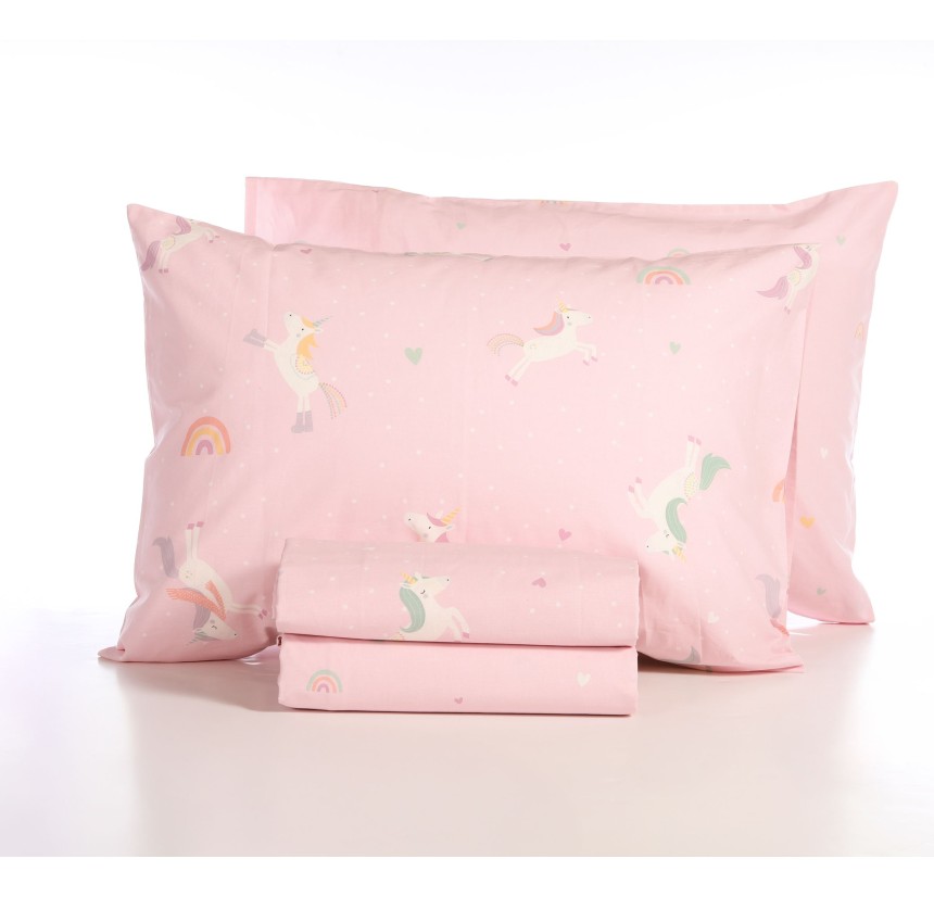 Παιδικά Σεντόνια Μονά (Σετ) Nef - Nef Unicorns Style Pink