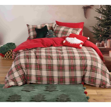 Σεντόνια Υπέρδιπλα Φανελένια (Σετ) Nef-Nef Noel Red/Grey