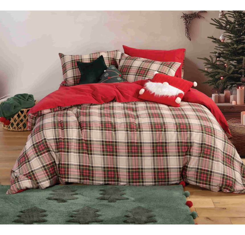 Σεντόνια Υπέρδιπλα Φανελένια (Σετ) Nef-Nef Noel Red/Grey
