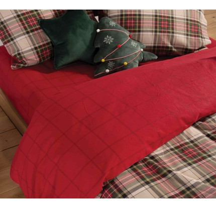 Σεντόνια Υπέρδιπλα Φανελένια (Σετ) Nef-Nef Noel Red/Grey