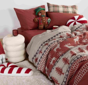 Παπλωματοθήκη Υπέρδιπλη Φανελένια (Σετ) Nef-Nef Tinsel Bordo