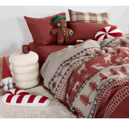 Παπλωματοθήκη Υπέρδιπλη Φανελένια (Σετ) Nef-Nef Tinsel Bordo