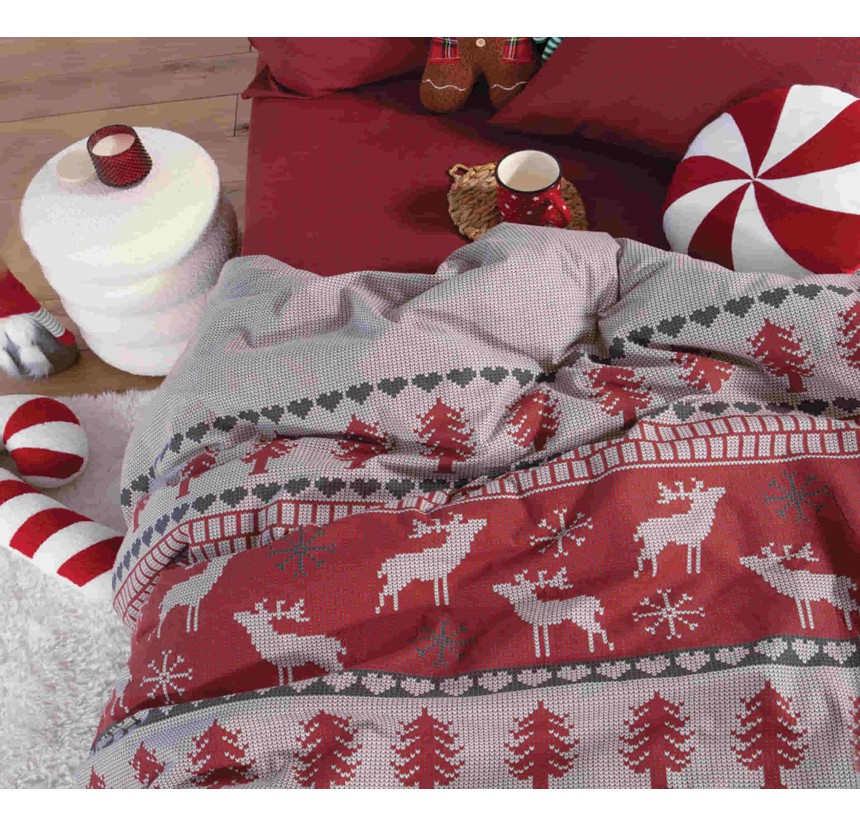 Παπλωματοθήκη Υπέρδιπλη Φανελένια (Σετ) Nef-Nef Tinsel Bordo