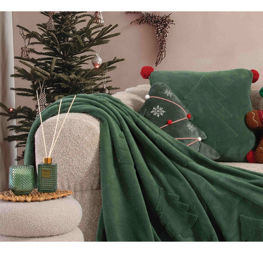Χριστουγεννιάτικη Κουβέρτα - Διακοσμητικό Ριχτάρι 130x180 Nef-Nef Trees Of Joy Green