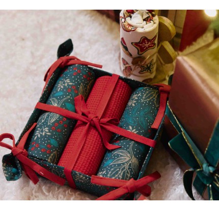 Χριστουγεννιάτικο Καλάθι με Ποτηρόπανα Σετ 3τμχ Nef-Nef Leaves Multi