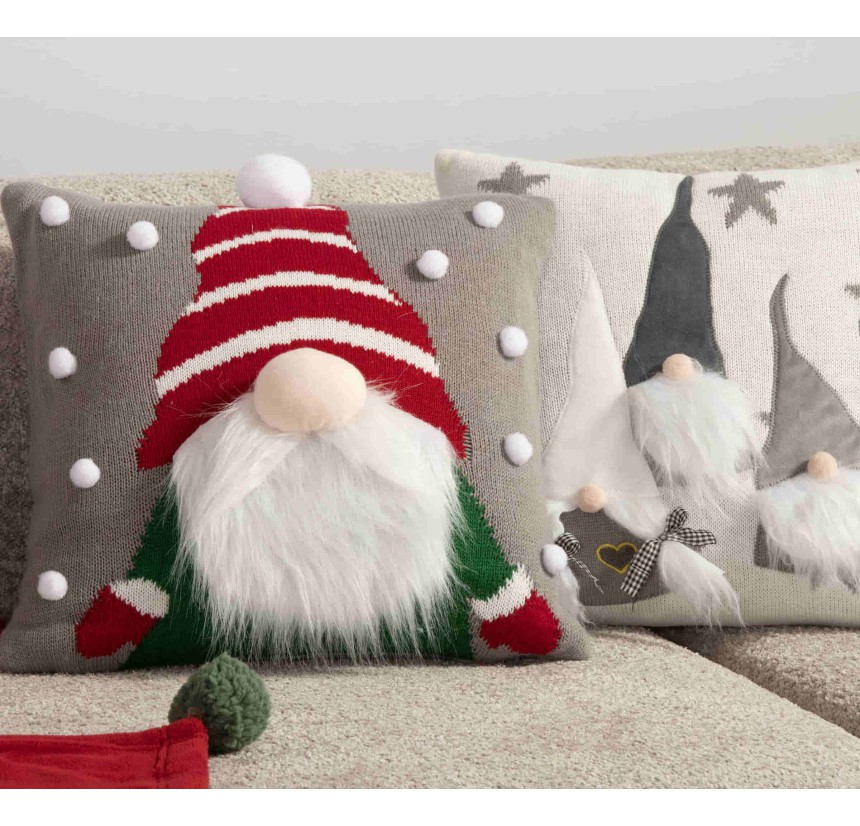 Χριστουγεννιάτικη Διακοσμητική Μαξιλαροθήκη  (45x 45) Nef- Nef Gnome Pom Poms Grey
