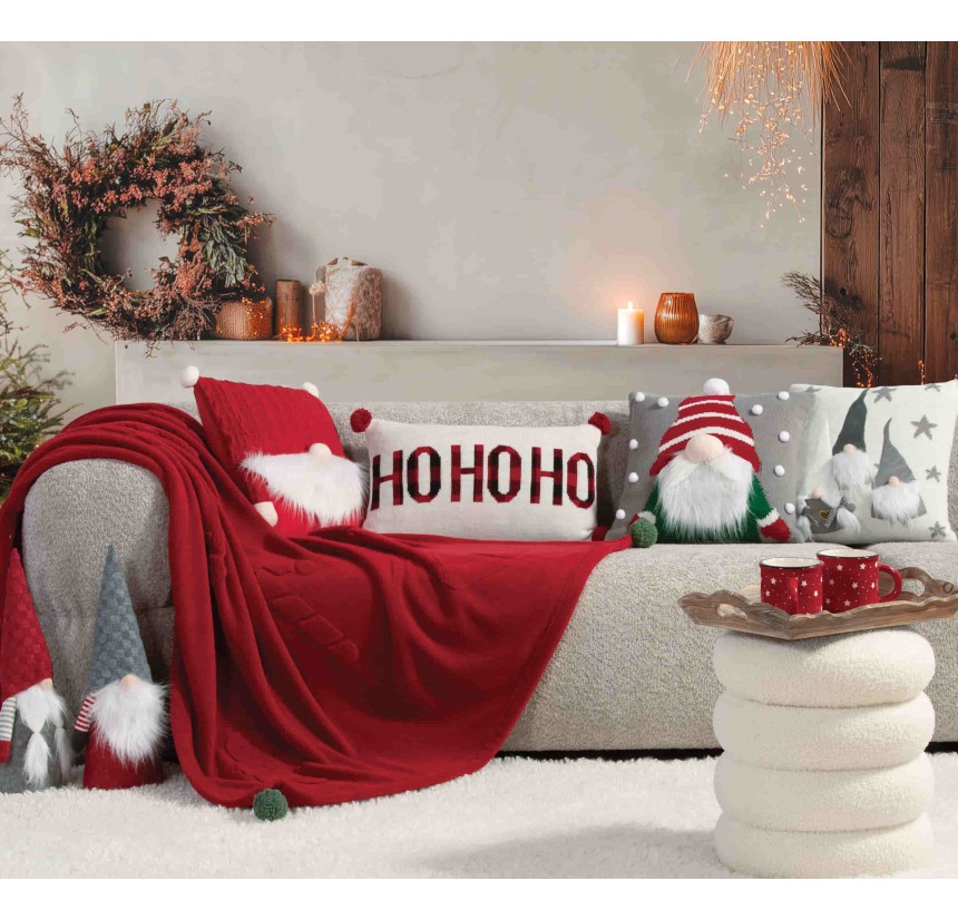 Χριστουγεννιάτικη Διακοσμητική Μαξιλαροθήκη  (45x 45) Nef- Nef Gnome Pom Poms Grey