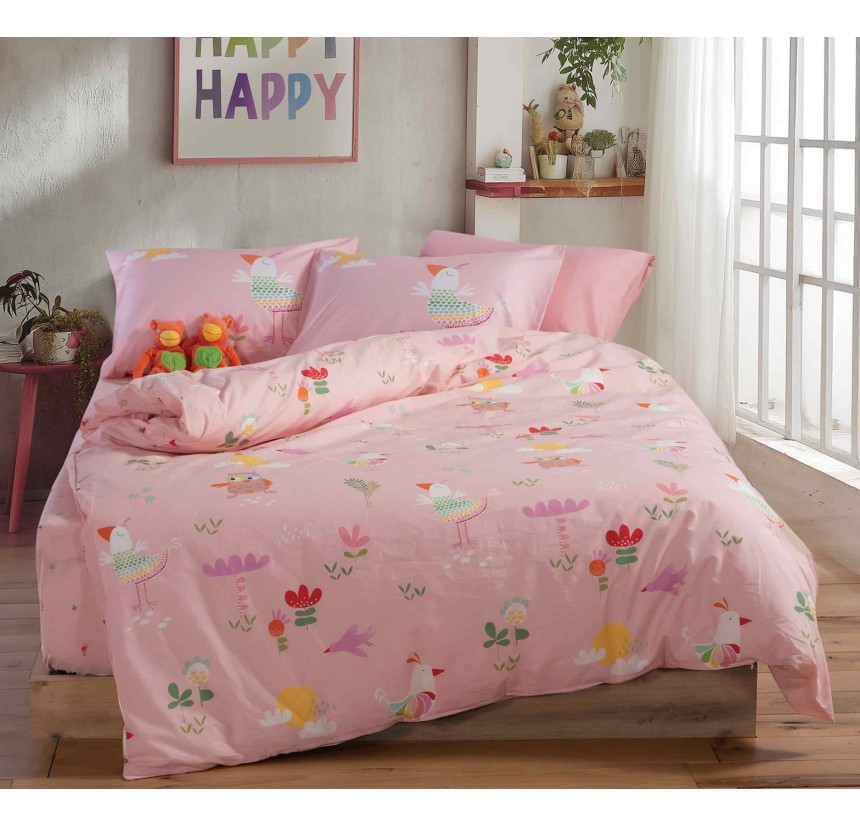 Παιδικά Σεντόνια Μονά (Σετ) Nef - Nef Birds Mania Pink