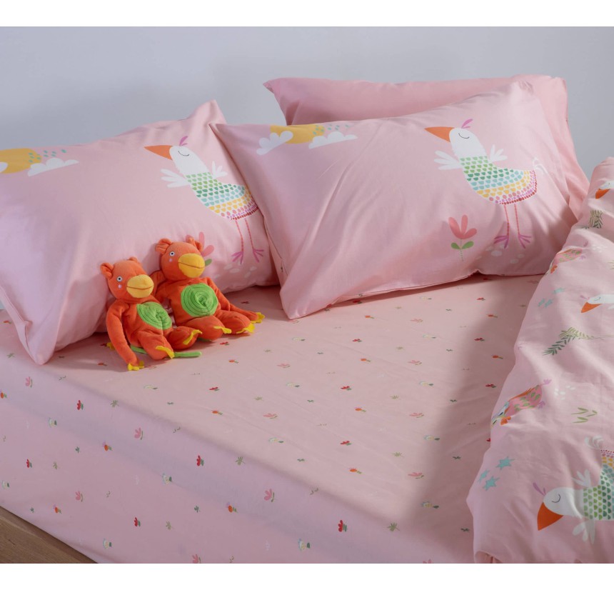 Παιδικά Σεντόνια Μονά (Σετ) Nef - Nef Birds Mania Pink