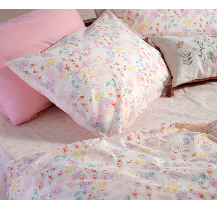 Παιδικά Σεντόνια Μονά (Σετ) Nef - Nef Blossom Day Light Pink