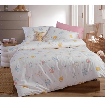 Παιδικά Σεντόνια Μονά (Σετ) Nef - Nef Cat Life Ecru