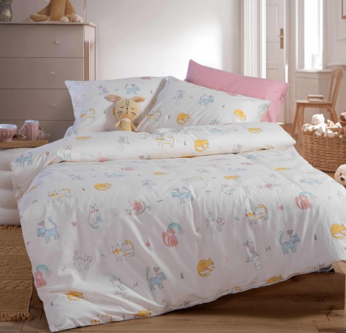 Παιδικά Σεντόνια Μονά (Σετ) Nef - Nef Cat Life Ecru