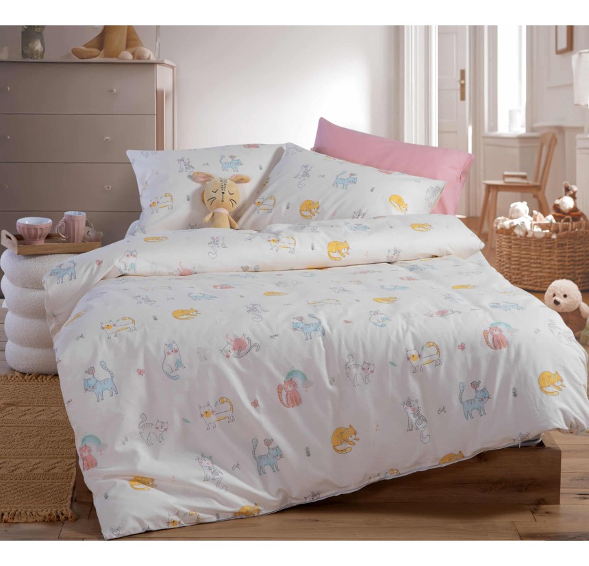 Παιδικά Σεντόνια Μονά (Σετ) Nef - Nef Cat Life Ecru