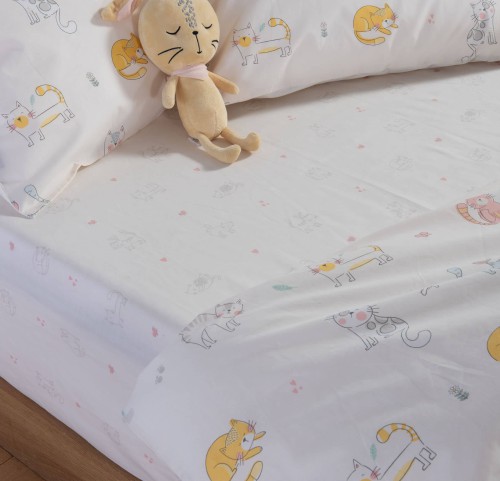 Παιδικά Σεντόνια Μονά (Σετ) Nef - Nef Cat Life Ecru