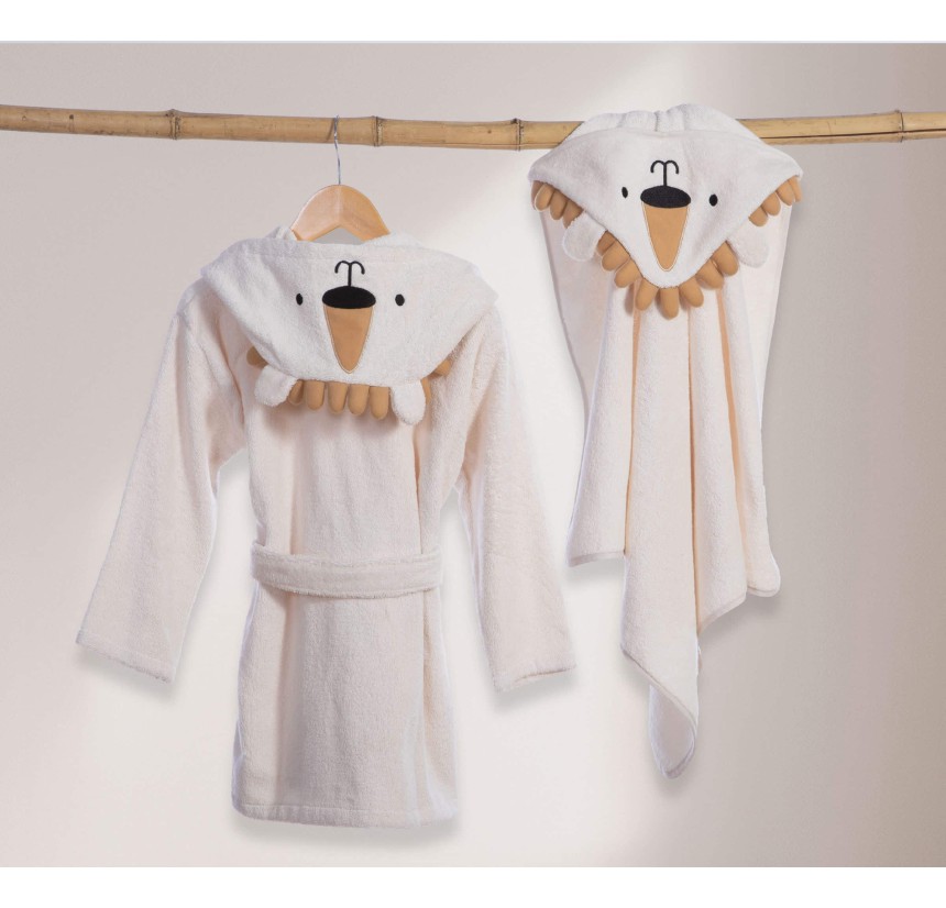 Βρεφικό Μπουρνούζι Με Κουκούλα Nef-Nef Jungle In Motion Ecru