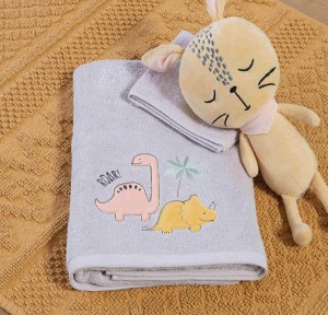 Παιδικές Πετσέτες Σετ (2τμχ) Nef- Nef Dinosaur Art Wind Grey