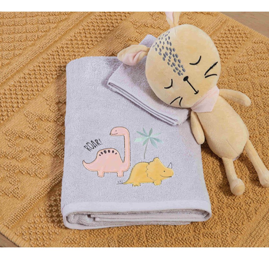 Παιδικές Πετσέτες Σετ (2τμχ) Nef- Nef Dinosaur Art Wind Grey