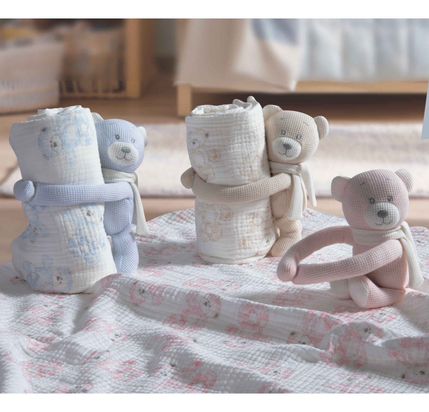 Κουβερτάκι Αγκαλιάς 75x100 Με Αρκουδάκι Teddy Nef-Nef Light Blue