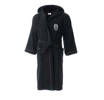 Μπουρνούζι Ενηλίκων με Κουκούλα Vesta Paok Μαύρο Large