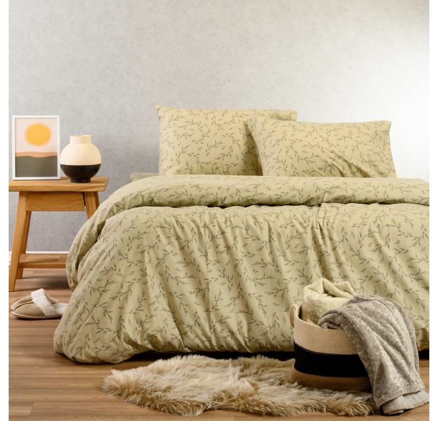 Σεντόνια Μονά (Σετ) Φανελένια Melinen Poppy Pastel Olive