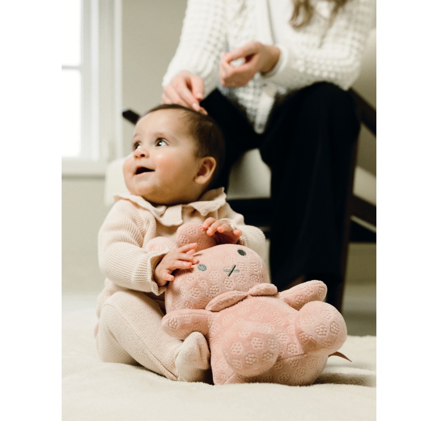 Λούτρινο Miffy Flolwers Βελουτέ Ροζ 30cm με Εσωτερικό Κουδουνάκι