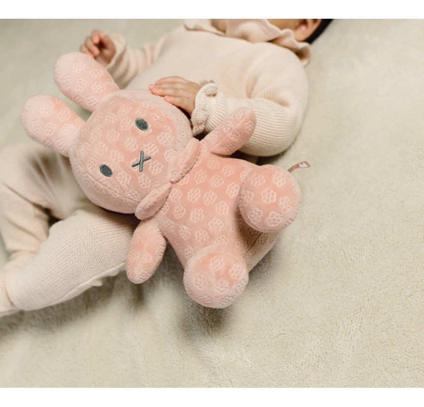 Λούτρινο Miffy Flolwers Βελουτέ Ροζ 30cm με Εσωτερικό Κουδουνάκι