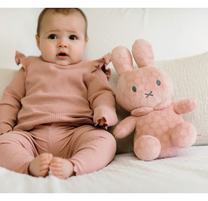 Λούτρινο Miffy Flolwers Βελουτέ Ροζ 30cm με Εσωτερικό Κουδουνάκι