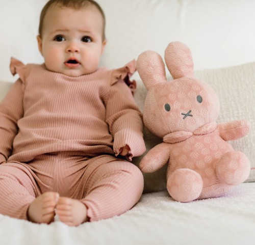 Λούτρινο Miffy Flolwers Βελουτέ Ροζ 30cm με Εσωτερικό Κουδουνάκι
