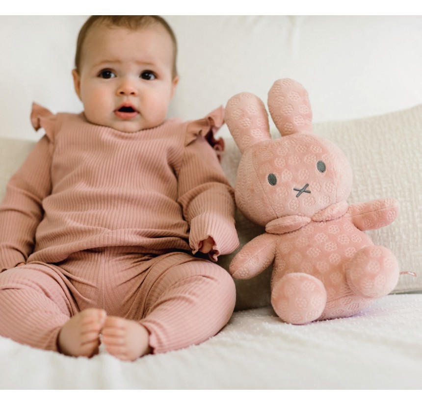 Λούτρινο Miffy Flolwers Βελουτέ Ροζ 30cm με Εσωτερικό Κουδουνάκι