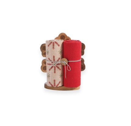 Χριστουγεννιάτικη Διακοσμητική Ξύλινη Βάση με 2 Ποτηρόπανα Nef-Nef Snowflake White/ Red Χριστουγεννιάτικη Διακοσμητική Ξύλινη Βάση με 2 Ποτηρόπανα Nef-Nef Snowflake White/ Red